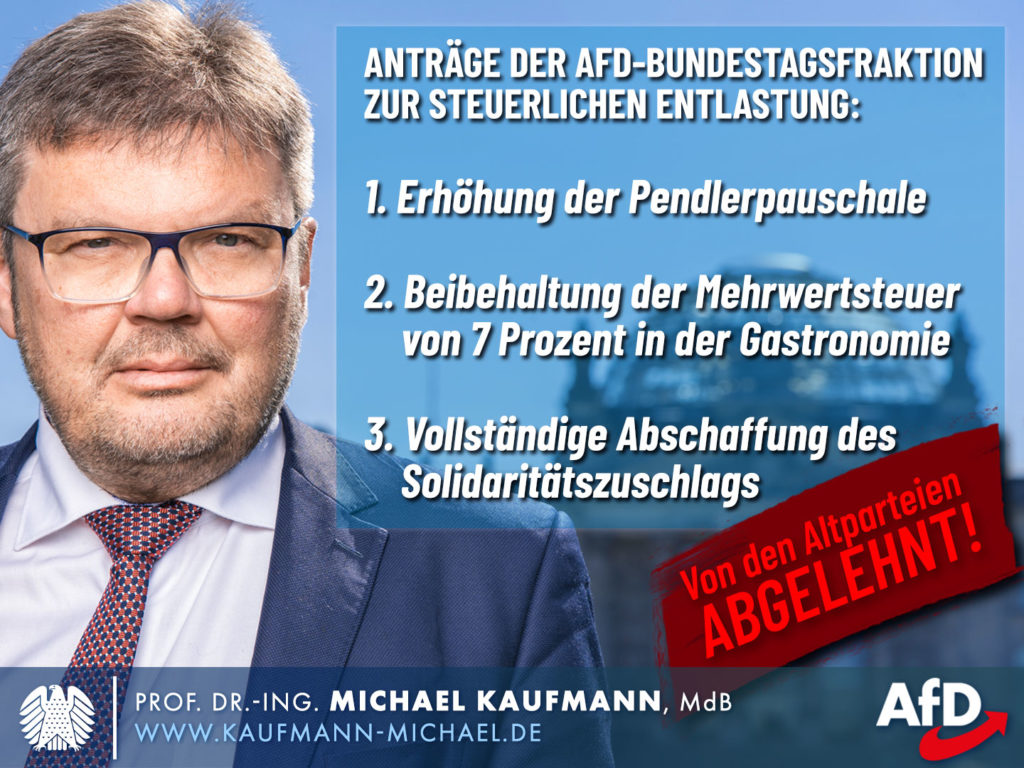 Anträge der AfD zur steuerlichen Entlastung der Bürger