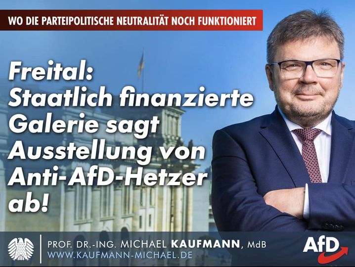 Staatl. finanzierte Galerie in Freital sagt Ausstellung von Anti-AfD-Hetzer ab!