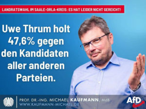 Uwe Thrum holt 47,6% gegen den Kandidaten aller anderen Parteien